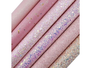 Listing 3 of 9 for Light Pink Plain Chunky Glitter Fabric With Twill Elastic Backing PU Leather