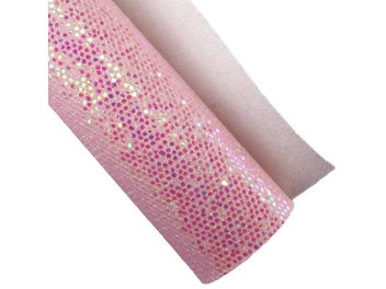 Listing 6 of 9 for Light Pink Plain Chunky Glitter Fabric With Twill Elastic Backing PU Leather