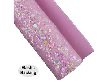 Listing 7 of 9 for Light Pink Plain Chunky Glitter Fabric With Twill Elastic Backing PU Leather
