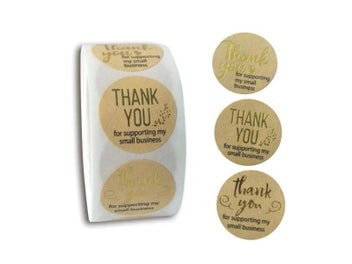 Listing 5 of 10 for 100-500pc Round Gold Labels Thank You Kraft Stickers 1 Inch Wedding Pretty Gift