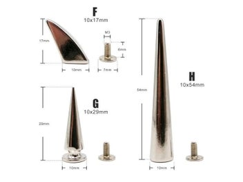 Listing 6 of 10 for 10 Sets Metal Decor Punk Bullet Warhead Spike Cone Screwback Rivet Stud For DIY