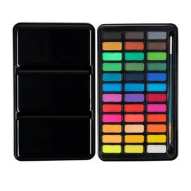 Listing 4 of 19 for Multicolor Solid Watercolor Paint Set Portable Metal Box With Water Color CHK12N