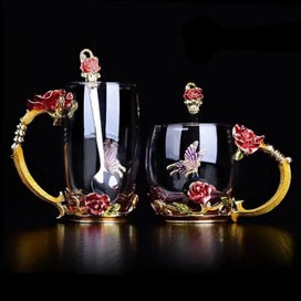 Listing 2 of 19 for Hand-made Enamel Coffee Mug Crystal Cup Milk Lemon Flower Tea Cup High-gr CHK12N