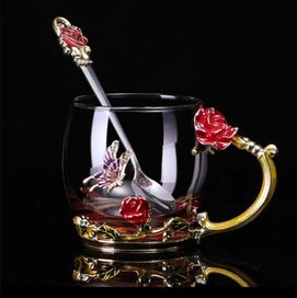 Listing 8 of 19 for Hand-made Enamel Coffee Mug Crystal Cup Milk Lemon Flower Tea Cup High-gr CHK12N