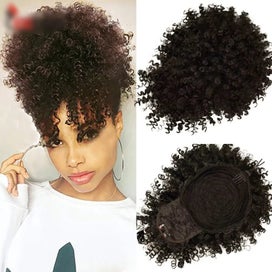 Listing 2 of 19 for Leeons New Synthetic Afro Kinky Curly Hair Bangs Puff Hair Bun Drawstring Ponyta