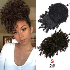 Listing 4 of 19 for Leeons New Synthetic Afro Kinky Curly Hair Bangs Puff Hair Bun Drawstring Ponyta