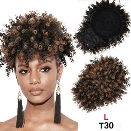 Listing 7 of 19 for Leeons New Synthetic Afro Kinky Curly Hair Bangs Puff Hair Bun Drawstring Ponyta