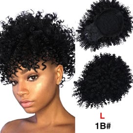Listing 8 of 19 for Leeons New Synthetic Afro Kinky Curly Hair Bangs Puff Hair Bun Drawstring Ponyta