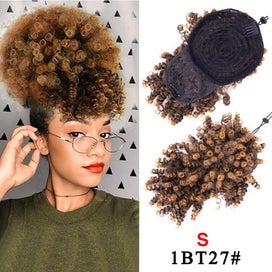 Listing 13 of 19 for Leeons New Synthetic Afro Kinky Curly Hair Bangs Puff Hair Bun Drawstring Ponyta