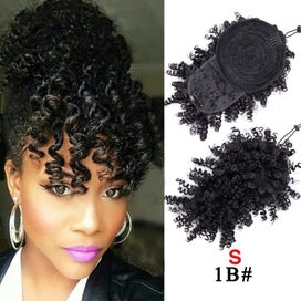 Listing 15 of 19 for Leeons New Synthetic Afro Kinky Curly Hair Bangs Puff Hair Bun Drawstring Ponyta
