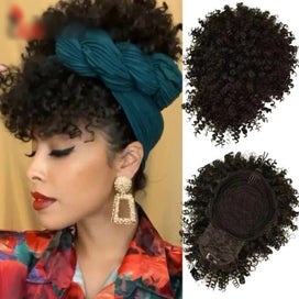 Listing 16 of 19 for Leeons New Synthetic Afro Kinky Curly Hair Bangs Puff Hair Bun Drawstring Ponyta