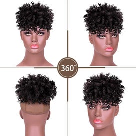 Listing 17 of 19 for Leeons New Synthetic Afro Kinky Curly Hair Bangs Puff Hair Bun Drawstring Ponyta