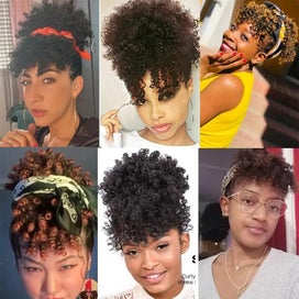 Listing 18 of 19 for Leeons New Synthetic Afro Kinky Curly Hair Bangs Puff Hair Bun Drawstring Ponyta