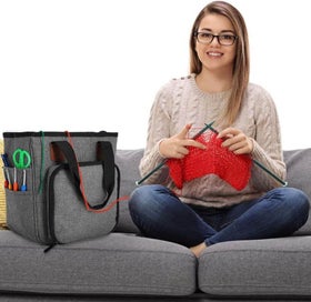 Listing 6 of 8 for Knitting Bag Yarn Tote Organizer with Inner Divider for Crochet Hooks Knitting N