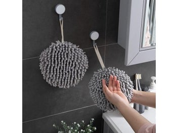 Listing 3 of 9 for Hanging Chenille Hand Towel Ball With Hanging Loops For Kitchen Bathroom