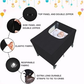 Listing 11 of 12 for Blackout Crib Cover Travel Baby Bed Tent Cot Canopy Shade i2490BK0