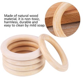Listing 1 of 3 for 10pcs Baby Infant Natural Wood Teething Ring Teether Toy DIY Wooden Bracelet