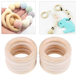 Listing 3 of 3 for 10pcs Baby Infant Natural Wood Teething Ring Teether Toy DIY Wooden Bracelet