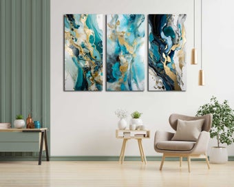 Listing 2 of 3 for ON SALE FREE SHIPPING - 3 Piece Canvas Art Print - Luxury Abstract Marble Art