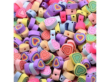 Listing 8 of 10 for 30/50pcs Colorful Melaleuca Heart Shape Clay Beads Polymer Clay Spacer Beads