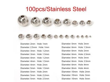 Listing 5 of 11 for 100pcs 3-10mm Stainless Steel Beads For Jewelry DIY