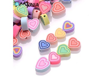 Listing 3 of 10 for 30/50pcs Colorful Melaleuca Heart Shape Clay Beads Polymer Clay Spacer Beads