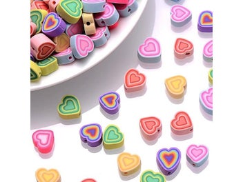 Listing 4 of 10 for 30/50pcs Colorful Melaleuca Heart Shape Clay Beads Polymer Clay Spacer Beads