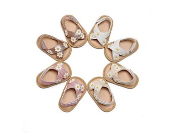 Listing 3 of 9 for Baby Girls Anti-slip Soft Sole Sandals Floral Applique Pattern