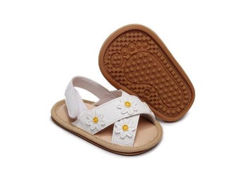 Listing 6 of 9 for Baby Girls Anti-slip Soft Sole Sandals Floral Applique Pattern
