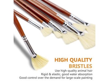 Listing 4 of 9 for 7pcs Fan Bristle Paint Brush Set 100 Natural Hog Bristle Anti-Shedding Tip For