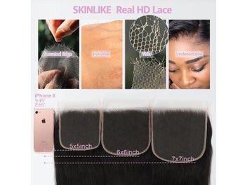 Listing 6 of 8 for 7x7/6x6/5x5 HD Lace Closure Human Hair Melt Skin Deep Part Natural Scalp Real