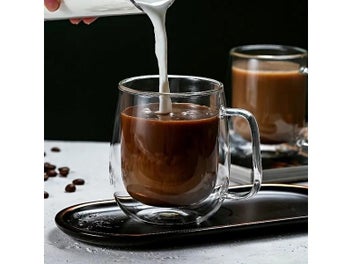 Listing 4 of 10 for Double Wall High Borosilicate Glass Mug Heat Resistant Handle For Drinks