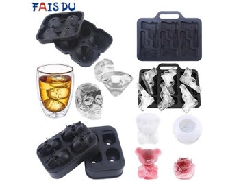 Listing 3 of 10 for 3D Diamond Skull Silicone Ice Mold Tray For Whiskey Cocktails