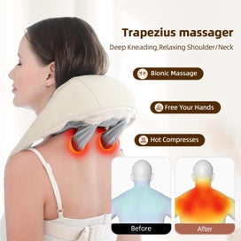 Listing 4 of 6 for Shoulder Massager Cordless Neck Massage Pillow Muscle Kneading Massager Beige