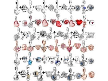 Listing 3 of 10 for 2Pcs Silver 45 Styles Pink Beads Pendant For DIY Jewelry