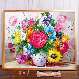 Listing 2 of 5 for Flowers Rose Tuilp Poppy Pre-Printed Cross Stitch Full Kit Embroidery Sew CHK29M