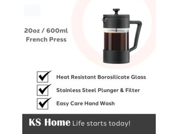 Listing 6 of 10 for Borosilicate Glass 20oz French Press Coffee Maker 5 Cup Capacity Single Serve