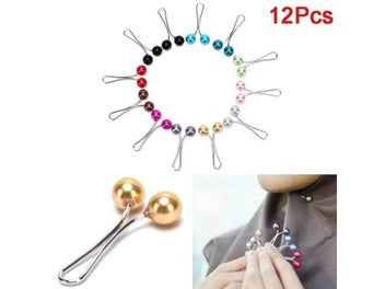 Listing 4 of 10 for New 12Pcs/lot Pearls Muslim Women Shawl Scarf Lady Scarves Hijab Clips Pearl