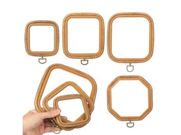 Listing 3 of 10 for Wood Grain Embroidered Stretch Tool Plastic Octagon Square Embroidery Hoop DIY
