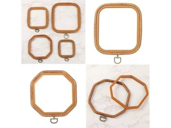 Listing 6 of 10 for Wood Grain Embroidered Stretch Tool Plastic Octagon Square Embroidery Hoop DIY