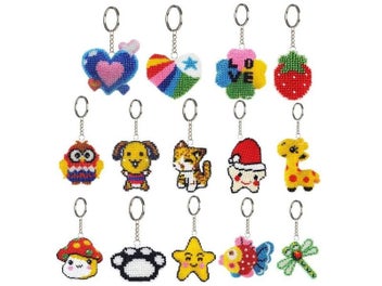 Listing 3 of 10 for DIY Bead Cross Stitch Keychain Printed Bead Embroidery Needlework Key Ring Kit