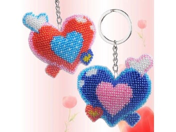 Listing 8 of 10 for DIY Bead Cross Stitch Keychain Printed Bead Embroidery Needlework Key Ring Kit