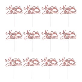 Listing 2 of 2 for 12pcs Deer Cupcake Topper Merry Christmas Cake Pick Party Decor For Christmas