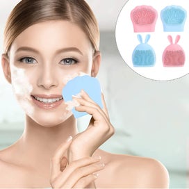 Listing 5 of 5 for 4pcs Silicone Scrubbies Facial Cleansing Brush Cartoon Cat Paw Rabbit Shape Face