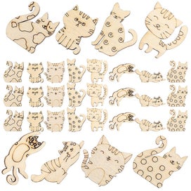 Listing 1 of 2 for 50pcs Wooden Scrapbooking Cat Diy Handmade Crafts Diy Wood Slices Cat Modeling