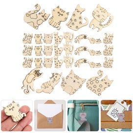 Listing 2 of 2 for 50pcs Wooden Scrapbooking Cat Diy Handmade Crafts Diy Wood Slices Cat Modeling
