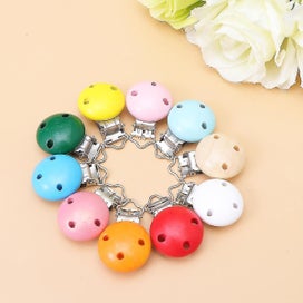 Listing 2 of 2 for 10pcs Wooden Infant Pacifier Clip Teething Soother Clip Clip Round Shape Bright