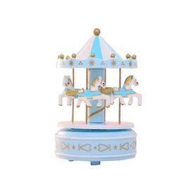 Listing 2 of 3 for Sky Blue Romantic Carousel Music Box Desktop Ornament Miniature Music Box Decor