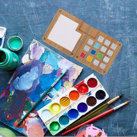 Listing 2 of 5 for Portable Color Mixing Box Wooden Watercolor Paint Case Magnetic Pigment Case