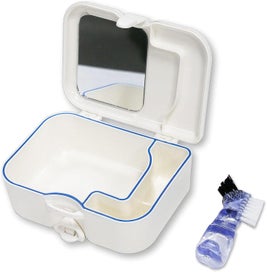 Listing 1 of 5 for Denture Bath Box With Mirror And Cleaning Brush Portable Denture Storage Hold